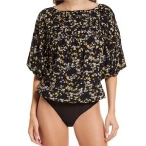 Intimately free people dessa floral bodysuit short puff sleeve womens small